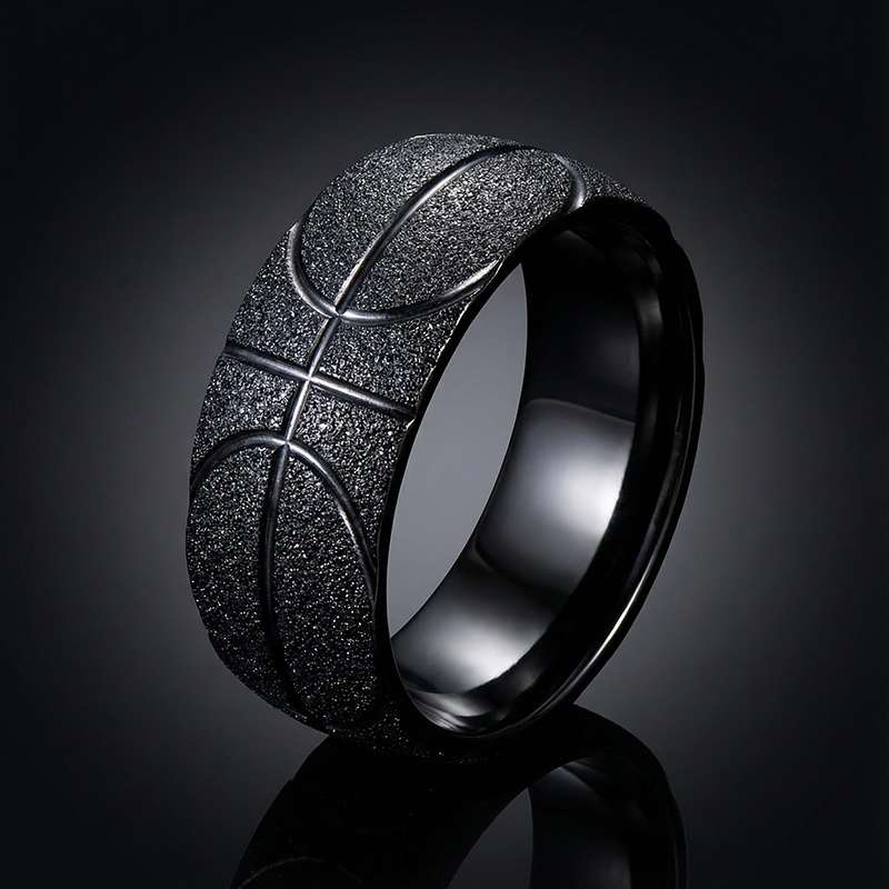 Men's Basketball Pattern Frosted Steel Band in Black Gold