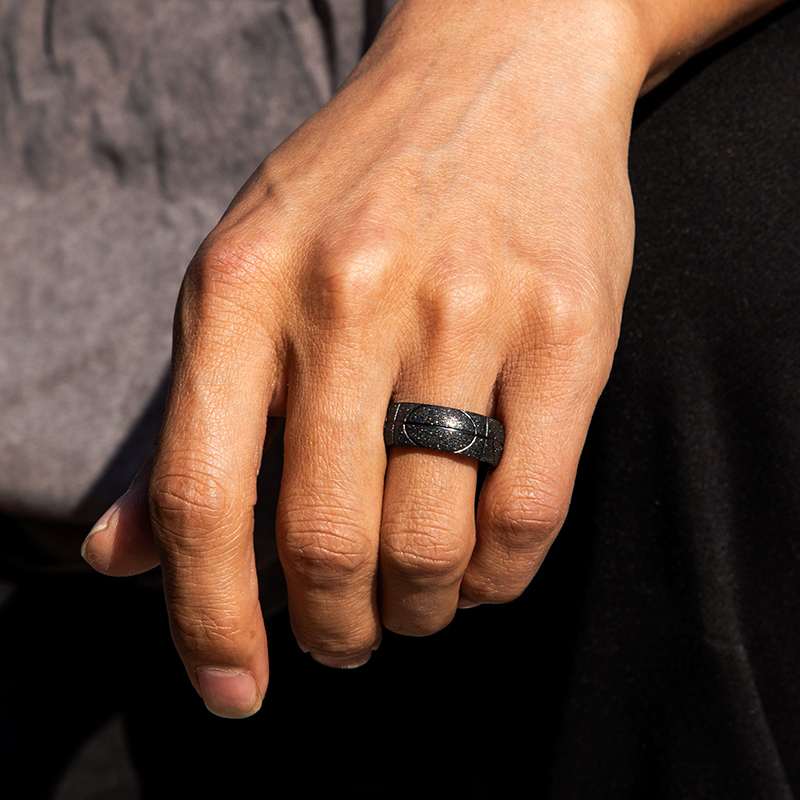 Men's Basketball Pattern Frosted Steel Band in Black Gold