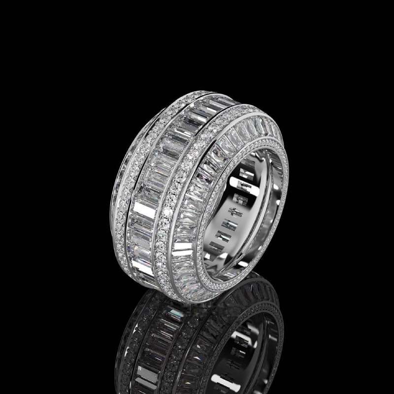 Baguette Cut Halo Micro Pave Diamonds Band