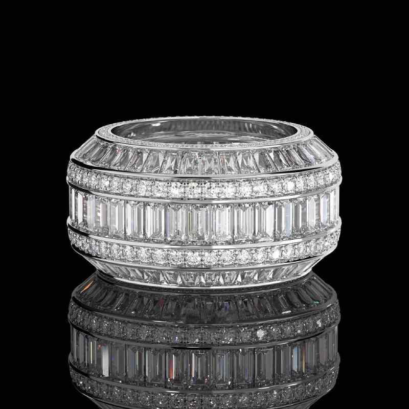 Baguette Cut Halo Micro Pave Diamonds Band