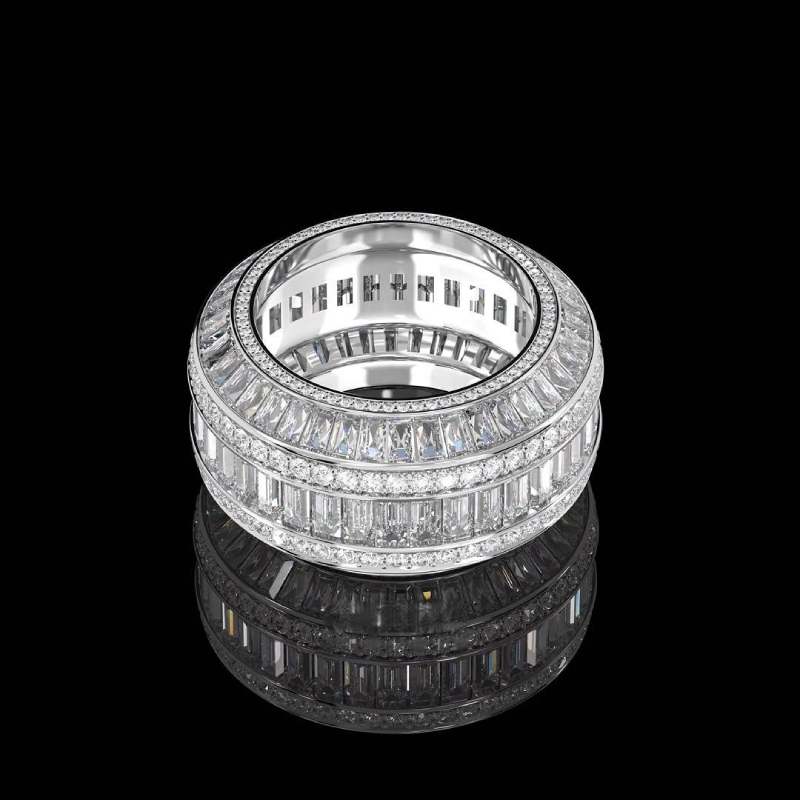 Baguette Cut Halo Micro Pave Diamonds Band