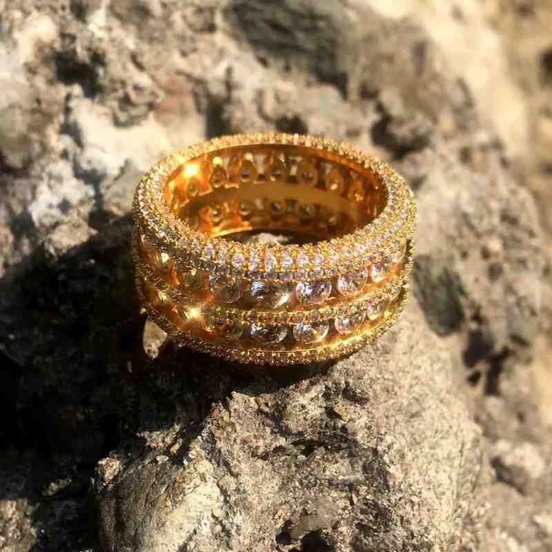 Round Cut Halo Eternity Band in Gold