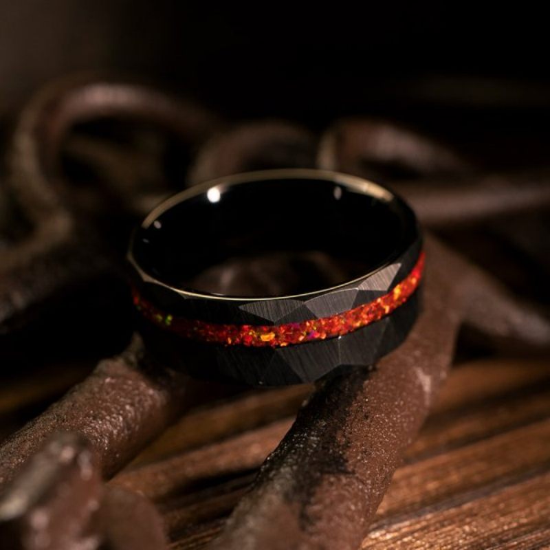 8MM Tungsten With Opal Men's Band