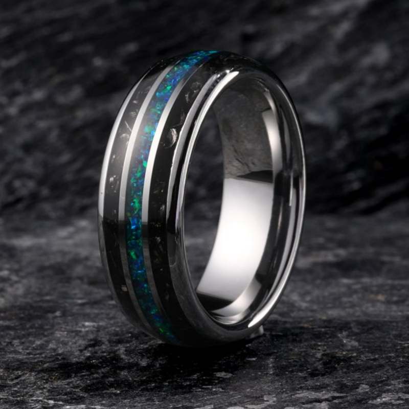 Black Tungsten With Opal Men's Band