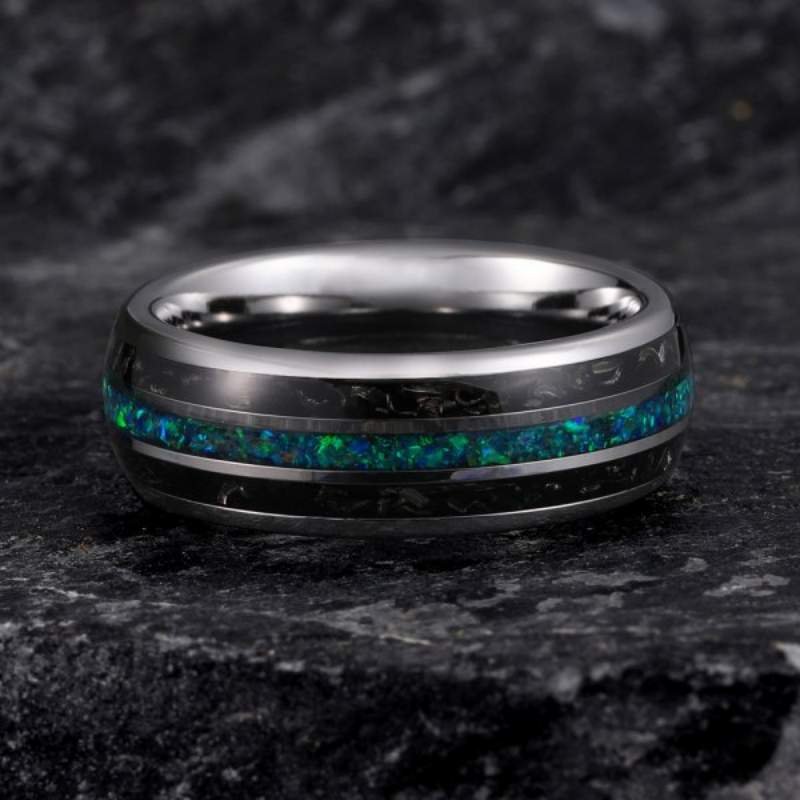 Black Tungsten With Opal Men's Band