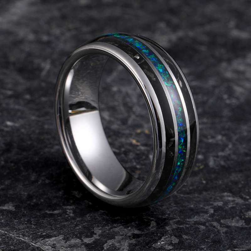 Black Tungsten With Opal Men's Band