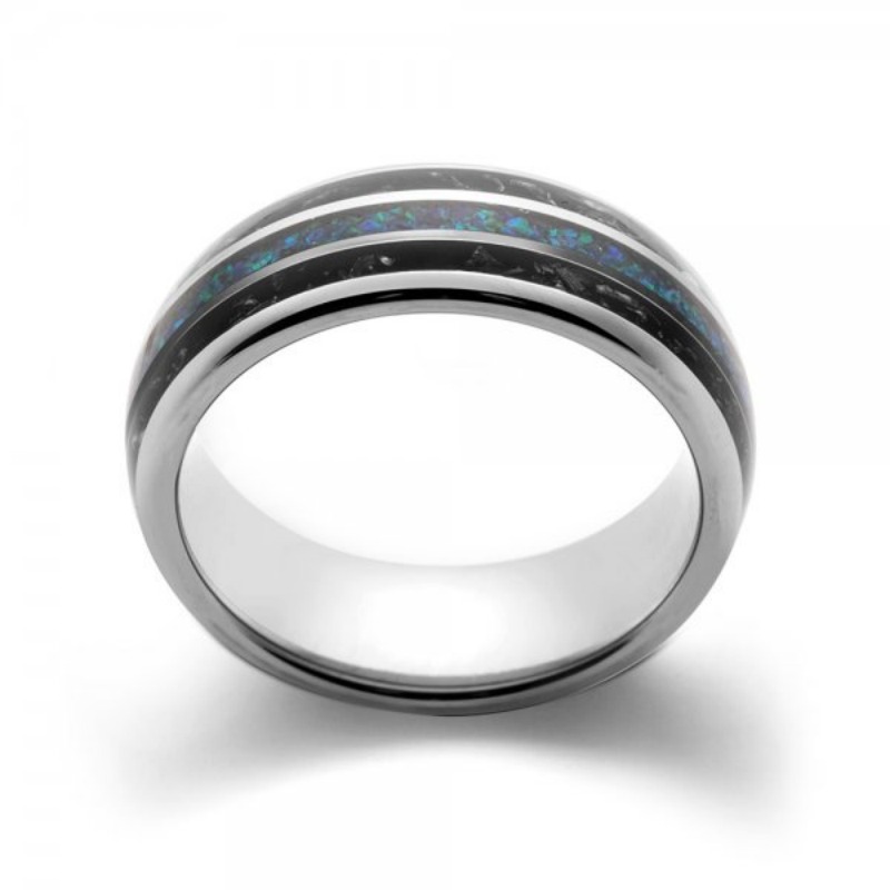 Black Tungsten With Opal Men's Band