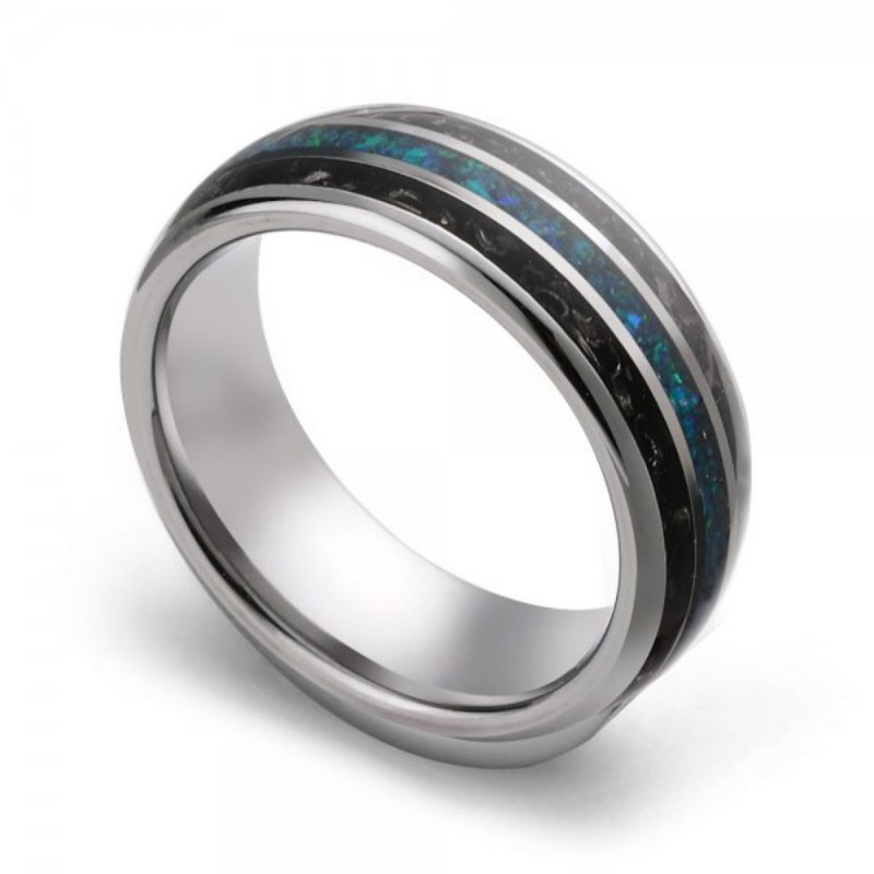Black Tungsten With Opal Men's Band