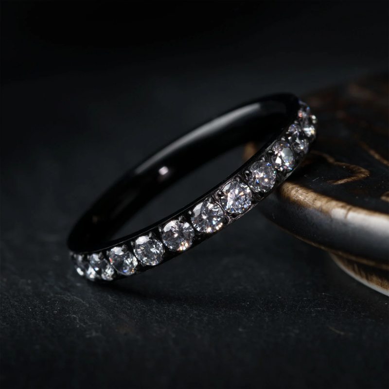 Black Titanium and Cubic Zirconia Ring