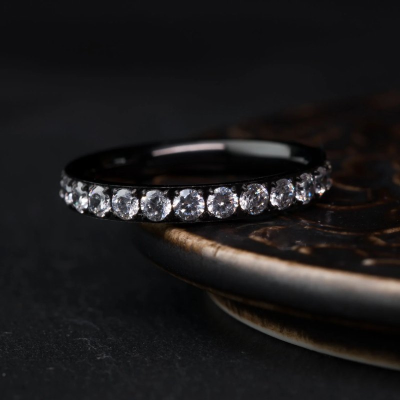 Black Titanium and Cubic Zirconia Ring