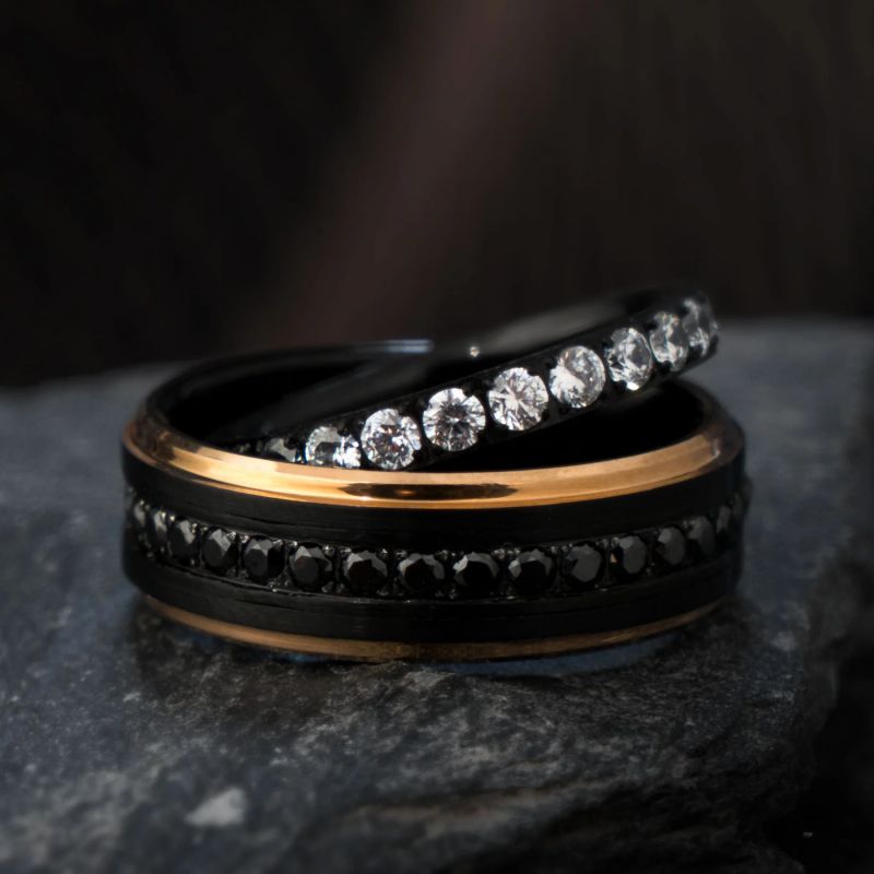 Black Titanium and Cubic Zirconia Ring