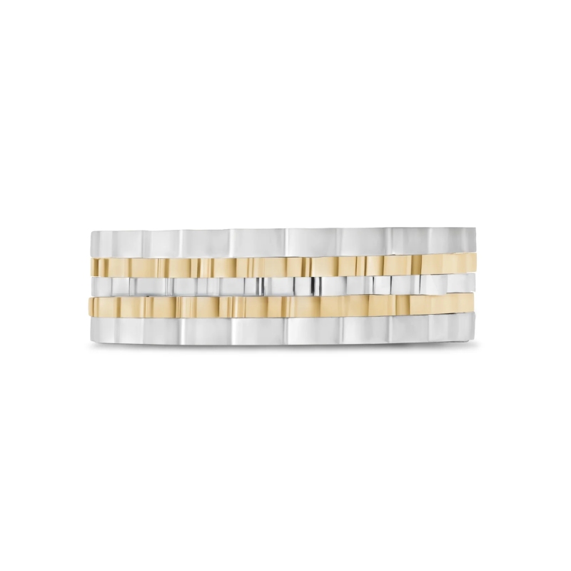 7MM Two Tone Ripple Link Band Mens Stainless Steel Ring