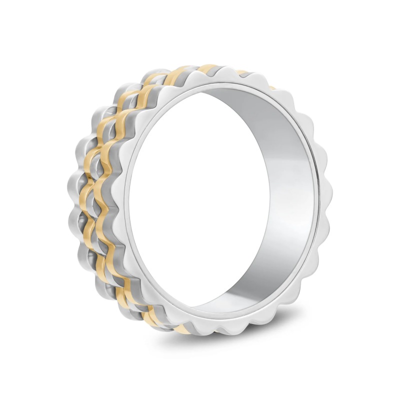 7MM Two Tone Ripple Link Band Mens Stainless Steel Ring