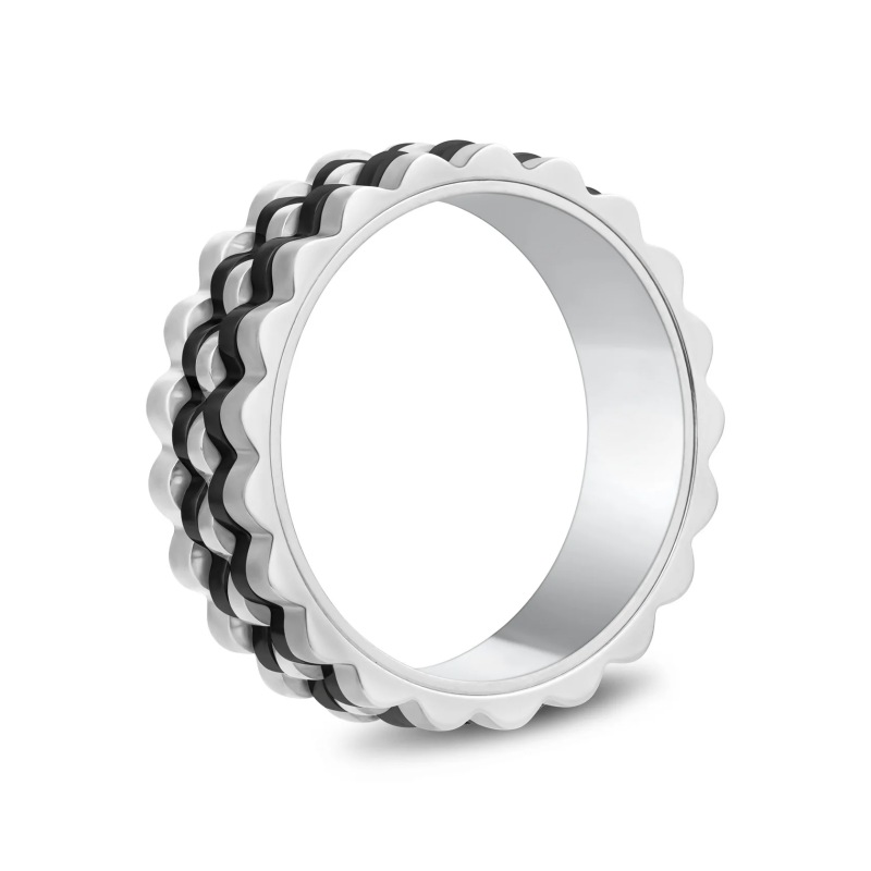 7MM Two Tone Ripple Link Band Mens Stainless Steel Ring