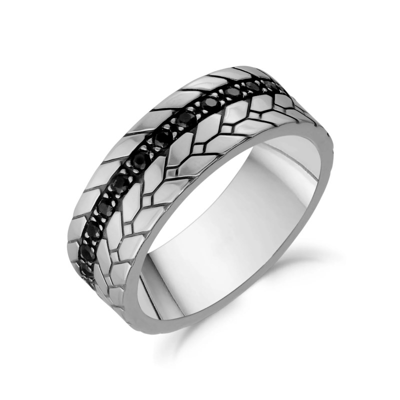 7MM Stainless Steel Engravable Black Stone Detailed Band