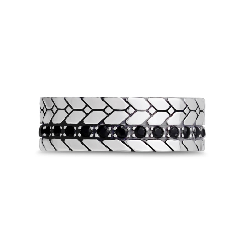 7MM Stainless Steel Engravable Black Stone Detailed Band