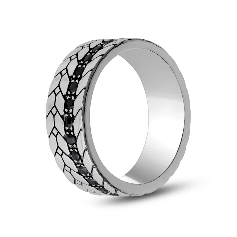 7MM Stainless Steel Engravable Black Stone Detailed Band