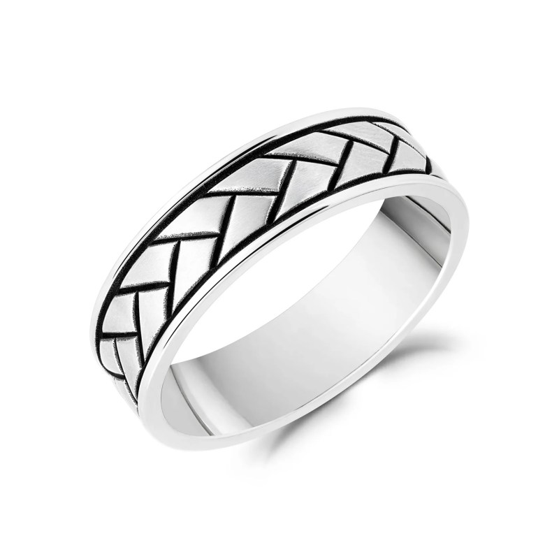 7MM Architectural Geo Band Mens Stainless Steel Ring