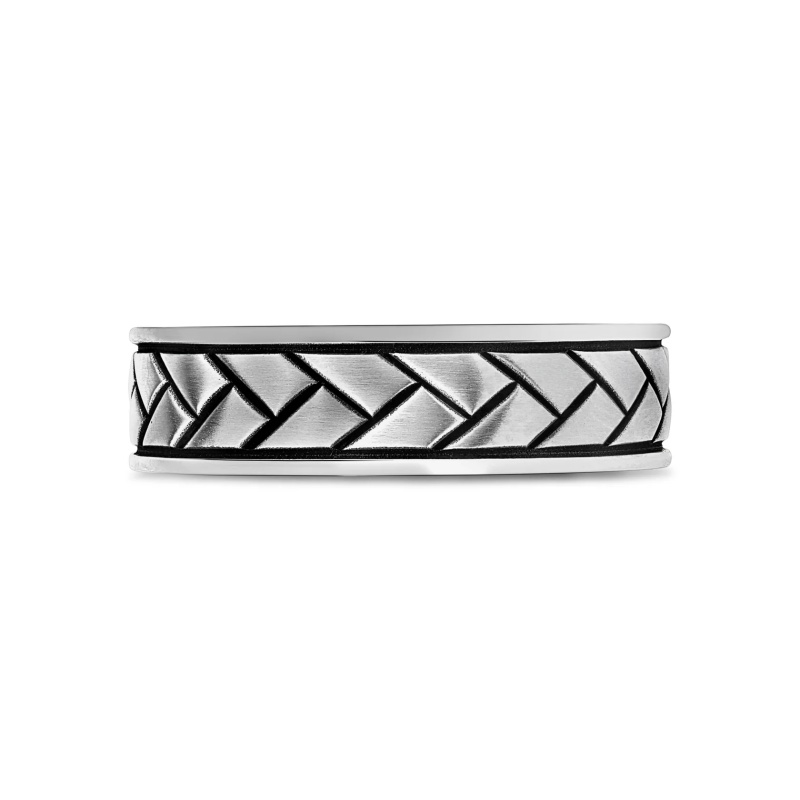 7MM Architectural Geo Band Mens Stainless Steel Ring