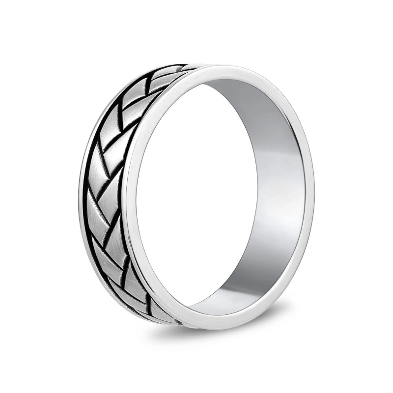 7MM Architectural Geo Band Mens Stainless Steel Ring