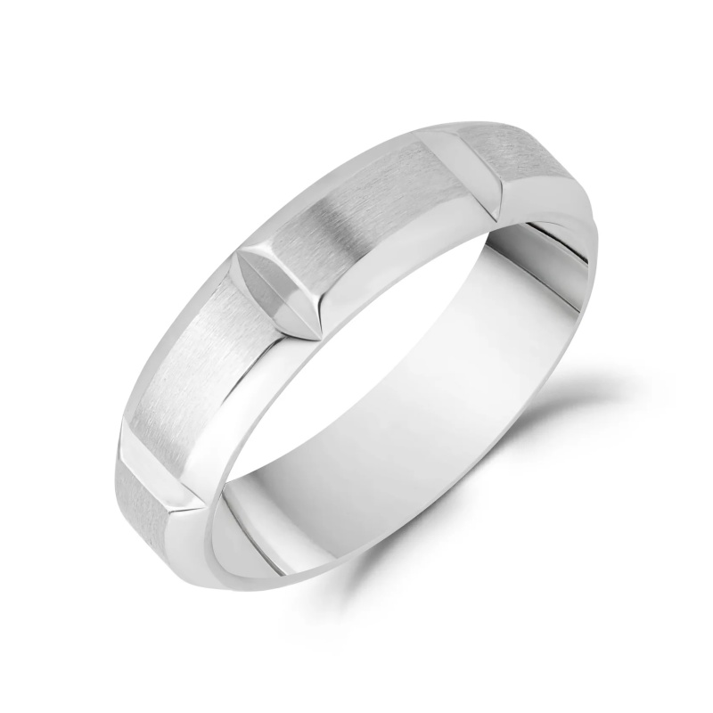 6MM Contemporary Beveled Edge Band Mens Stainless Steel Ring