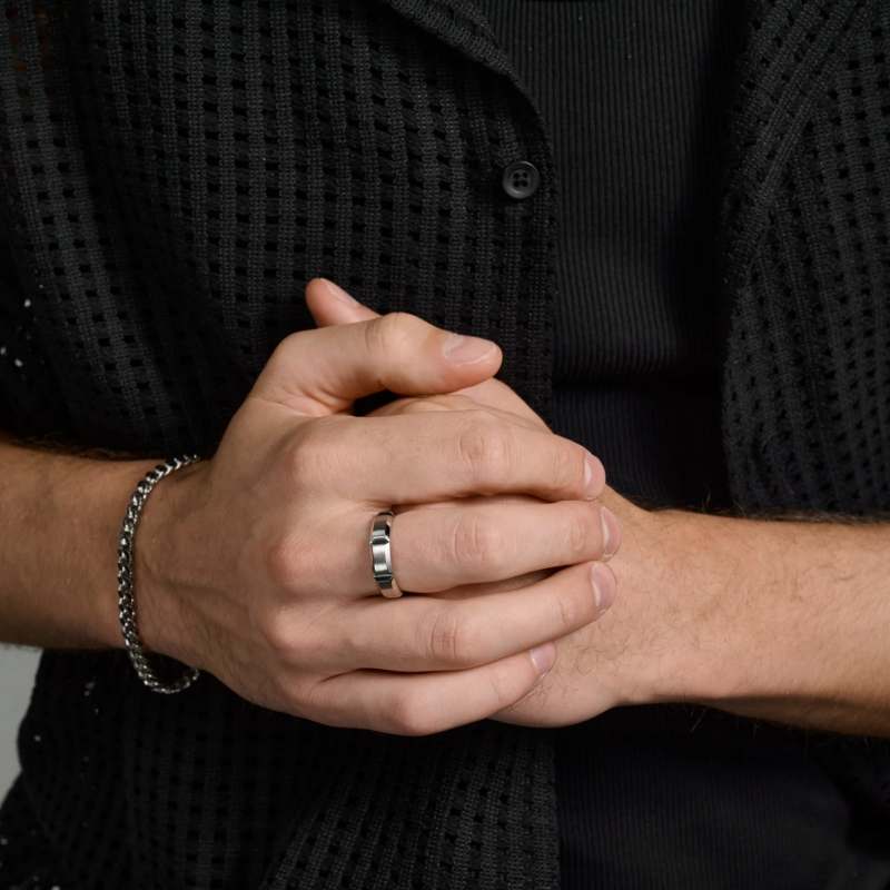 6MM Contemporary Beveled Edge Band Mens Stainless Steel Ring