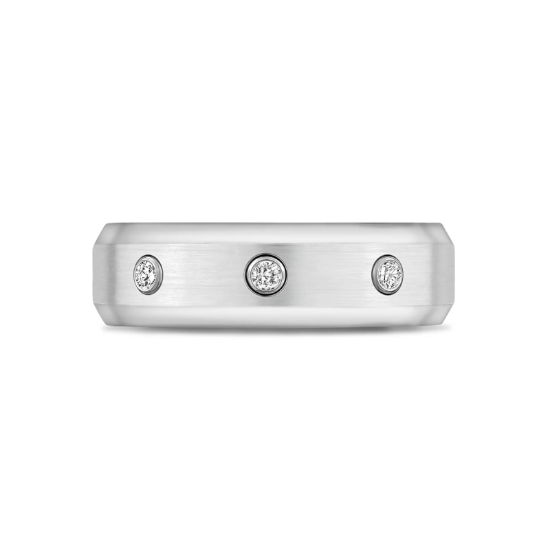 7MM Three Stones Beveled Edge Steel Band Ring