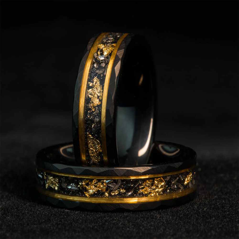 Gold Leaf & Meteorite Men's Wedding Band 