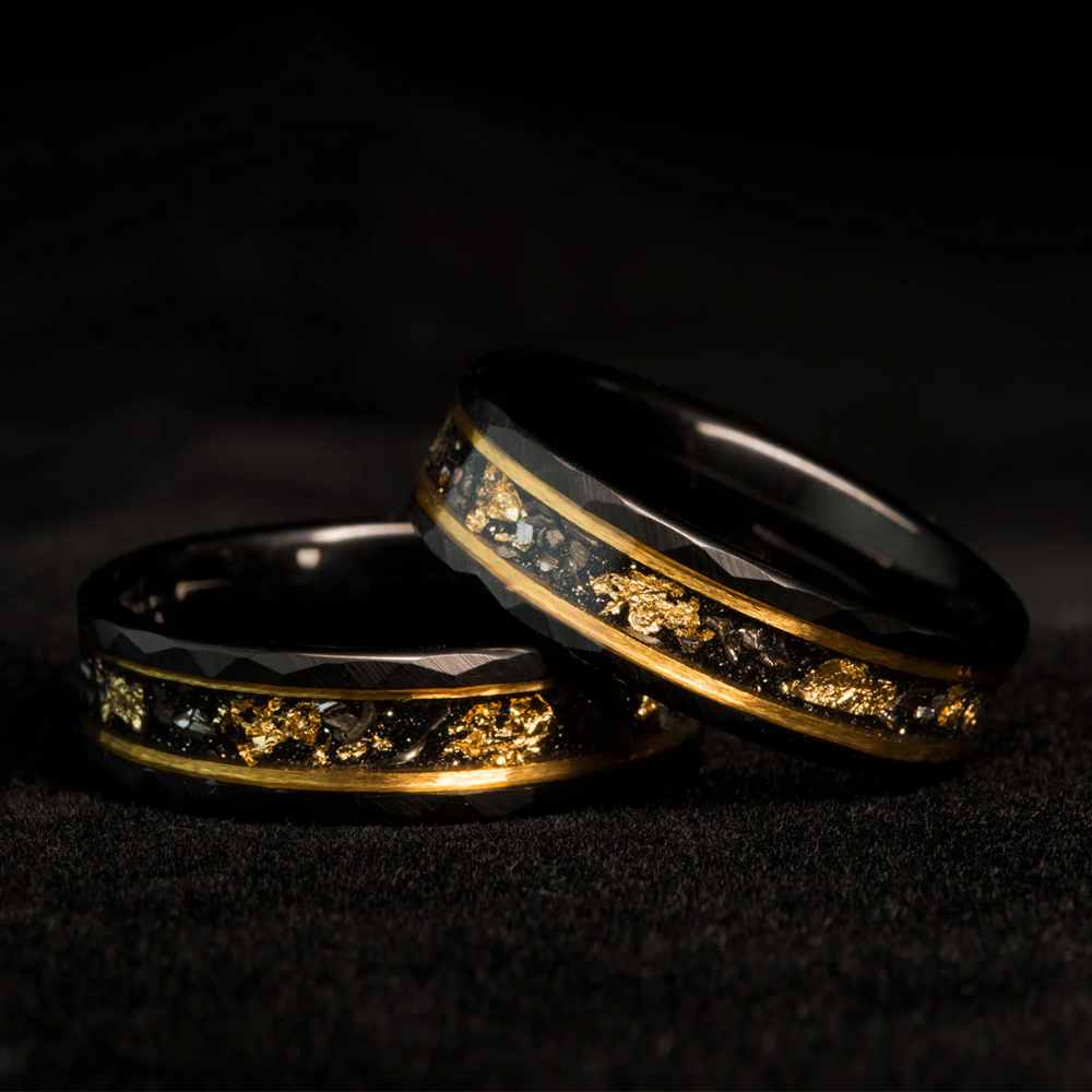 Gold Leaf & Meteorite Men's Wedding Band 