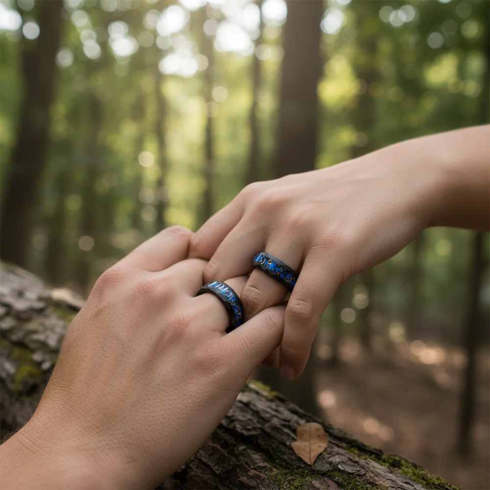 Opal & Meteorite fragments Tungsten Ring