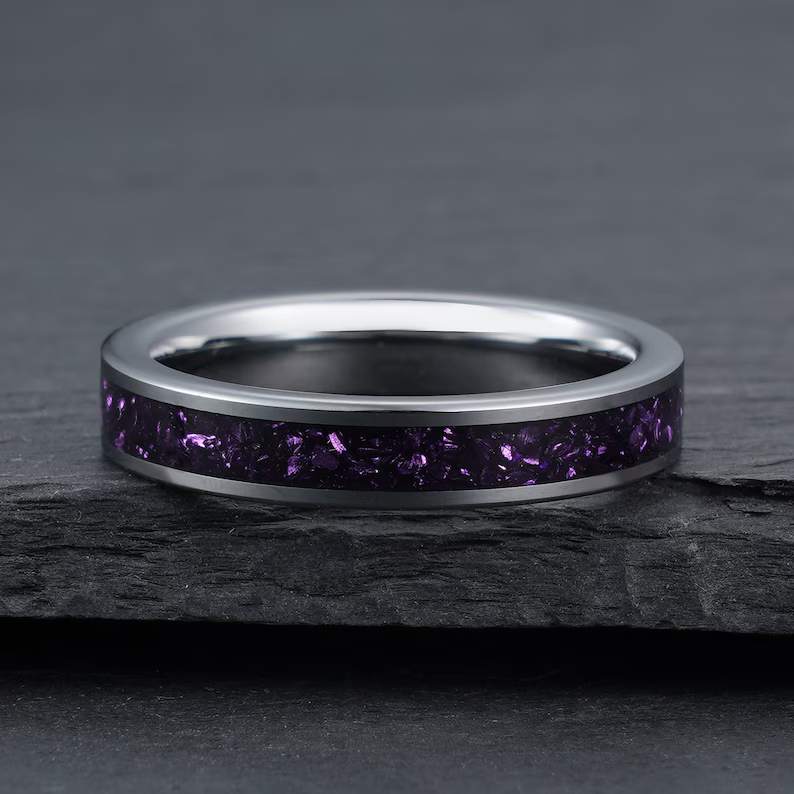 Mens Tungsten Purple Amethyst Ring