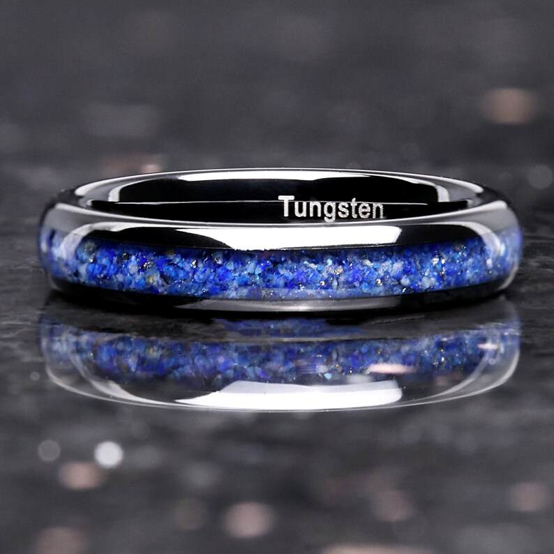 Mens 4mm Black Tungsten Celestial Blue Ring