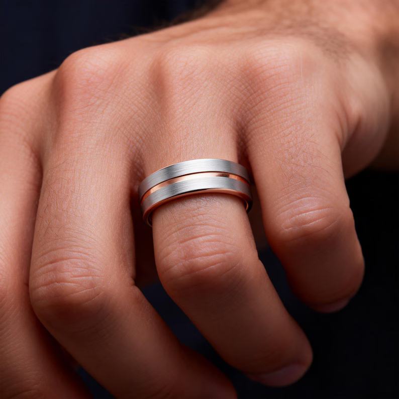 8MM Tungsten Rose Gold Ring Wedding Band