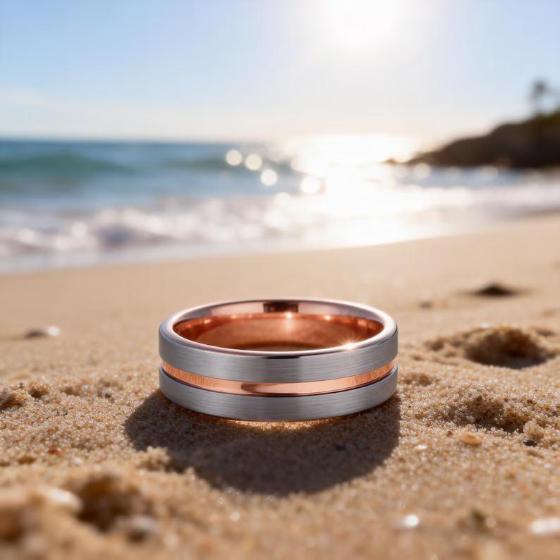 8MM Tungsten Rose Gold Ring Wedding Band