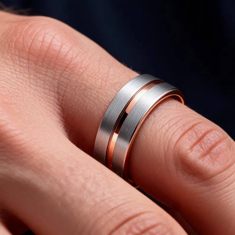 8MM Tungsten Rose Gold Ring Wedding Band