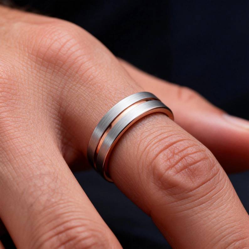 8MM Tungsten Rose Gold Ring Wedding Band