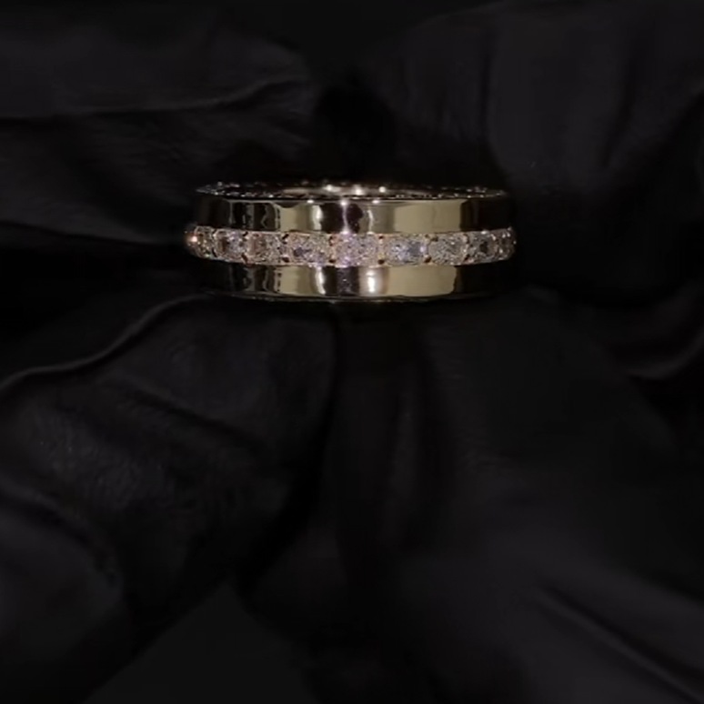 Men's 925 Sterling Silver Radiant Center Row Wedding Band