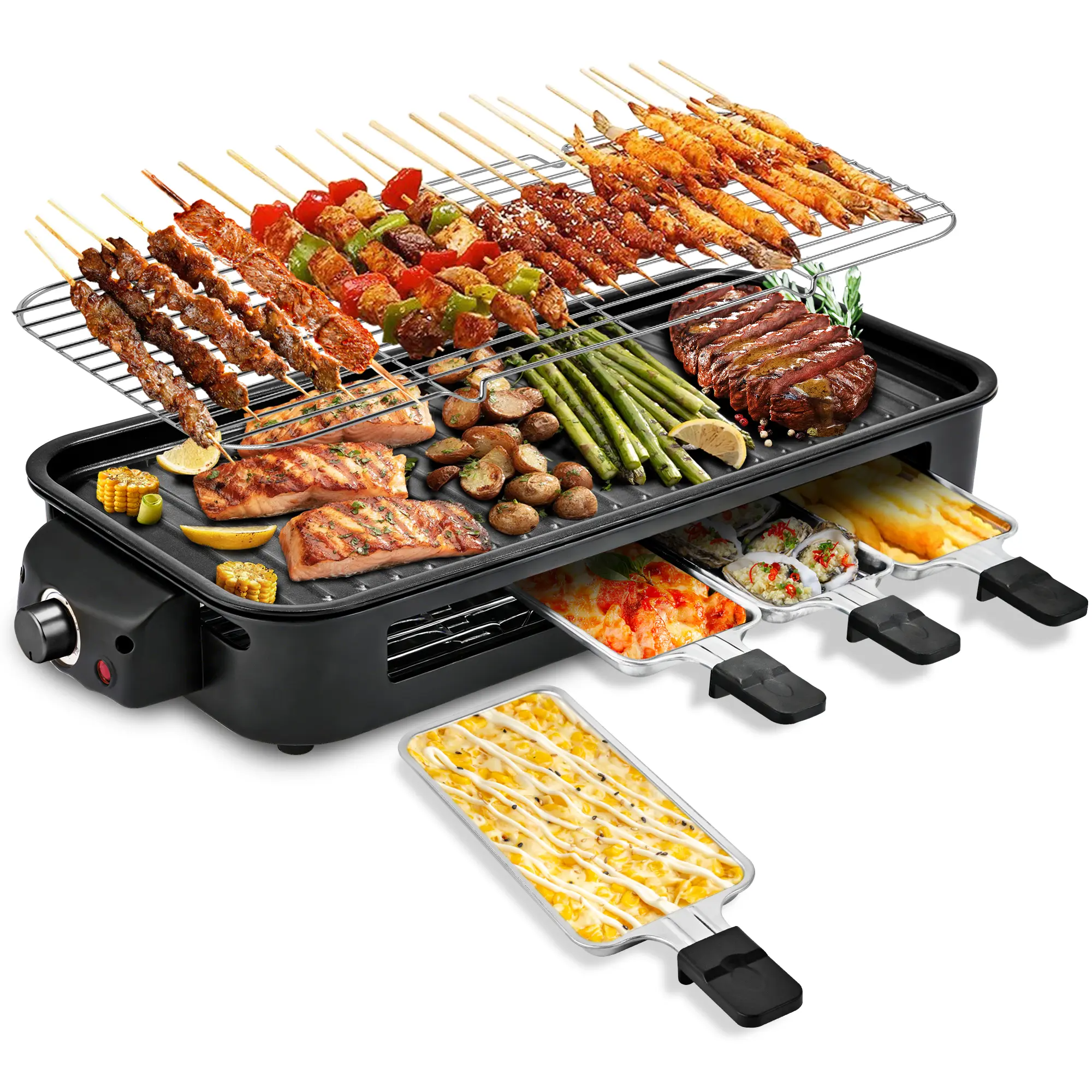 Kitchen-Specific 2-in-1 Electric Grill Equipped with a Grill Rack and a Detachable Non-Stick Griddle.