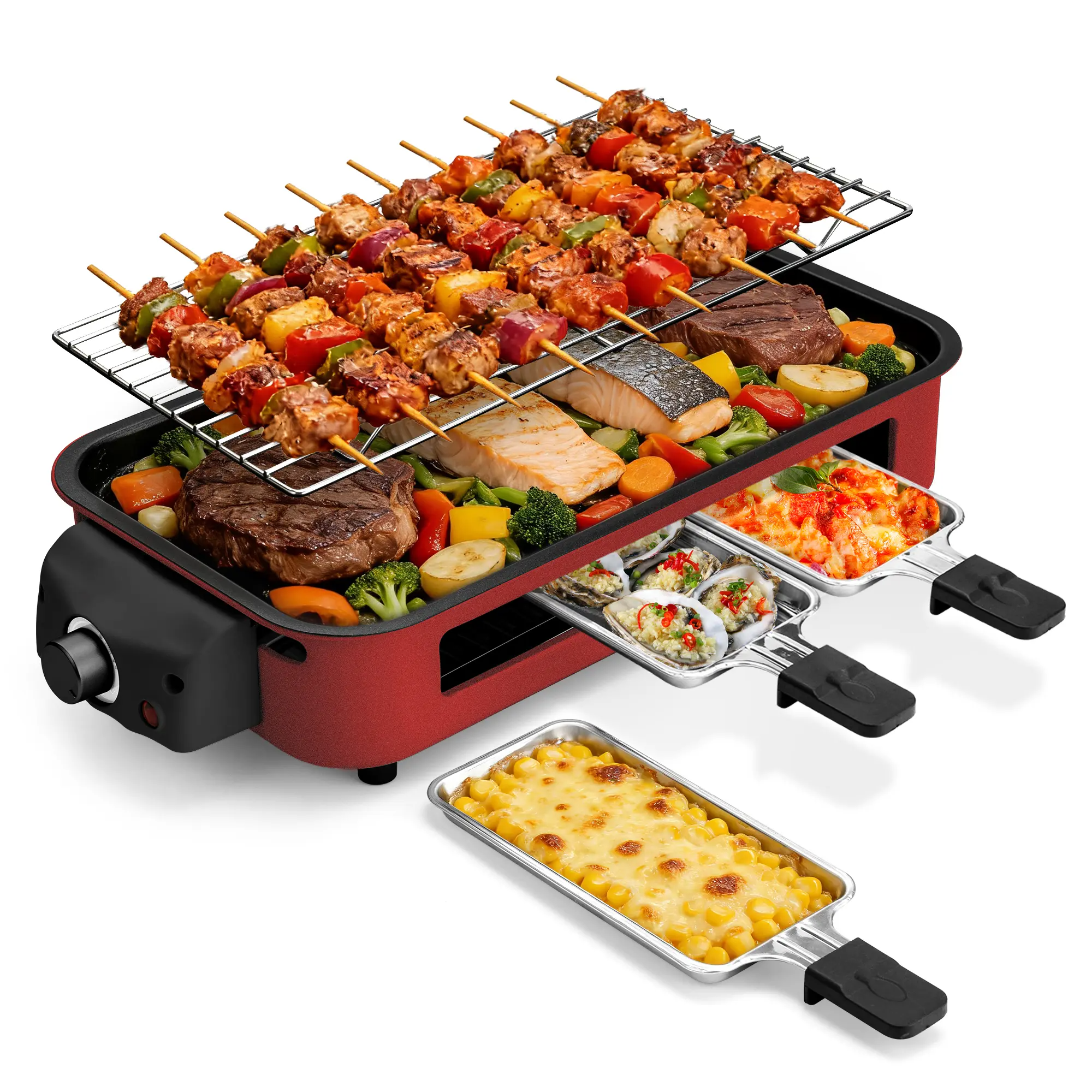 Kitchen-Specific 2-in-1 Electric Grill Equipped with a Grill Rack and a Detachable Non-Stick Griddle.
