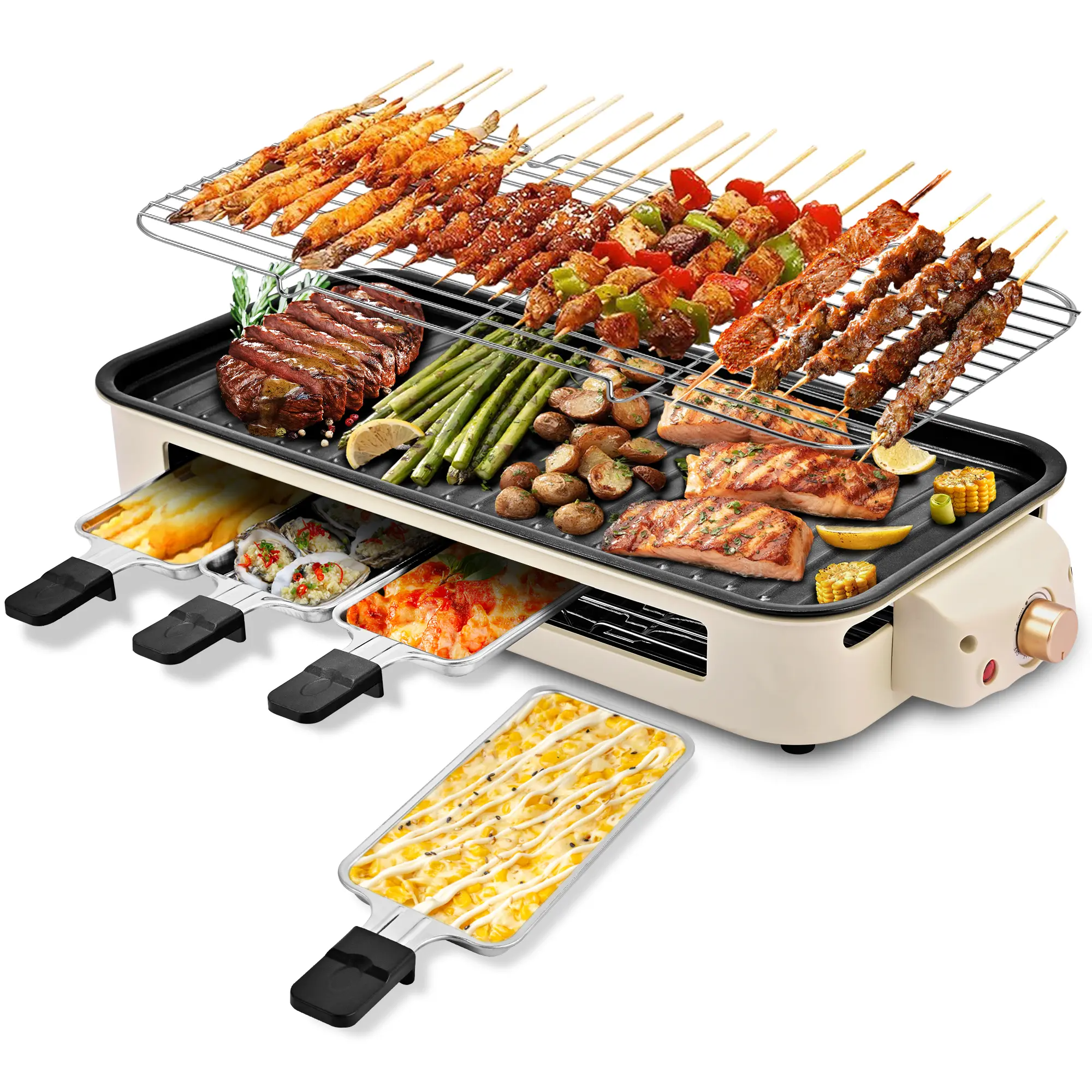 Kitchen-Specific 2-in-1 Electric Grill Equipped with a Grill Rack and a Detachable Non-Stick Griddle.