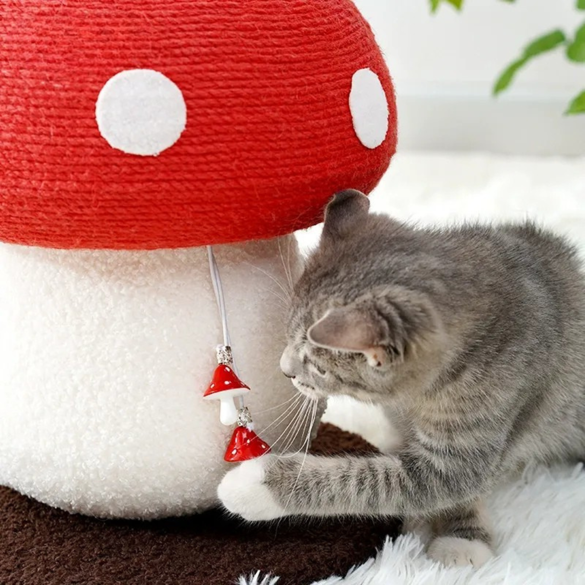 Red Mushroom Standing Cat Scratching Post Cat Toy