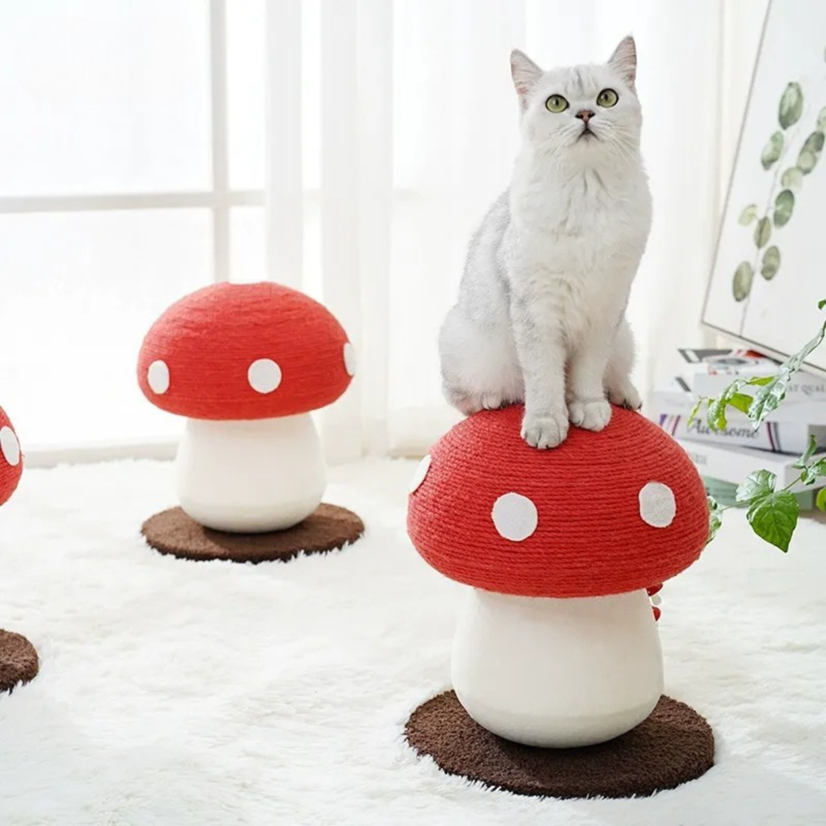 Red Mushroom Standing Cat Scratching Post Cat Toy
