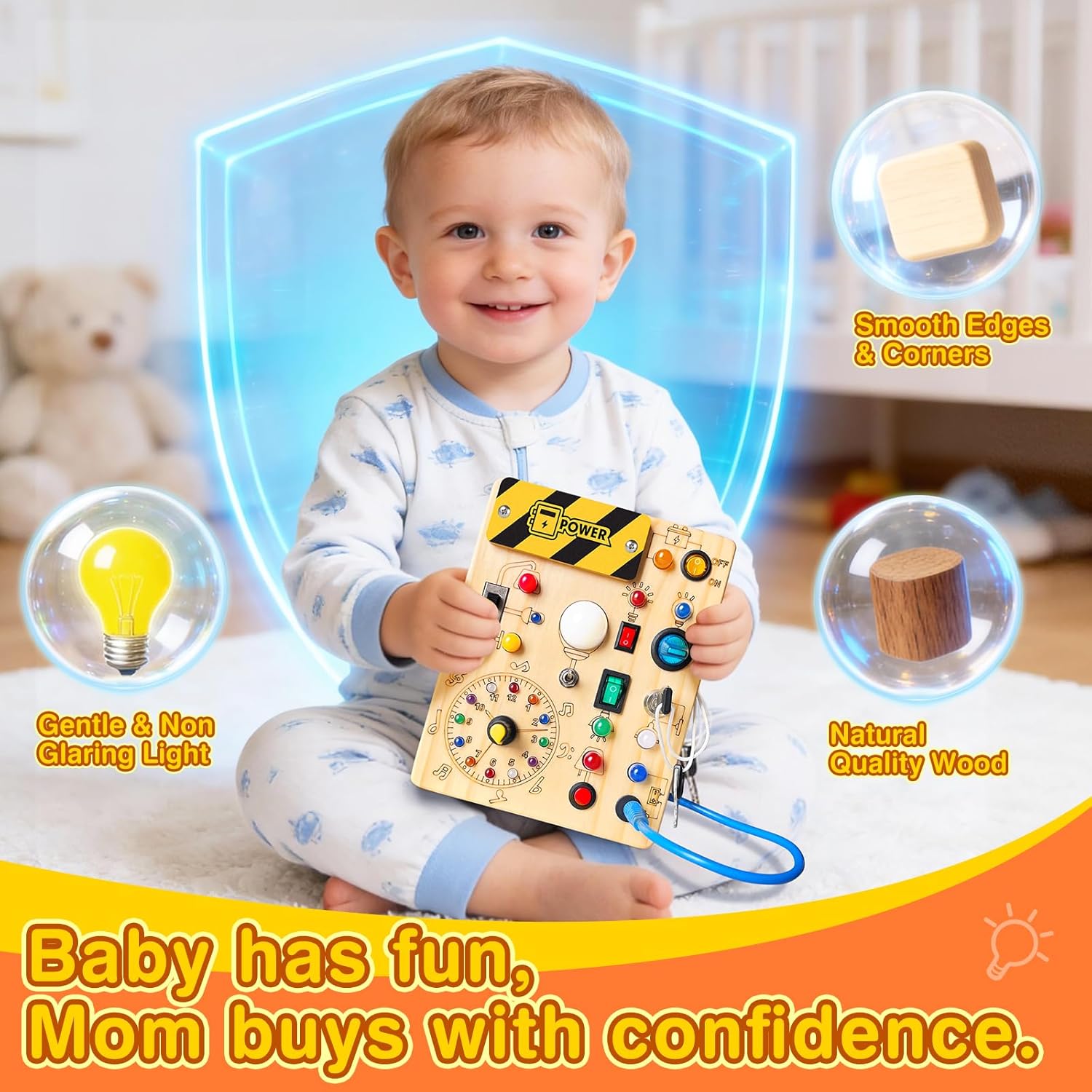 Montessori LED Busy Board | Wooden Sensory Switch Toy 💡