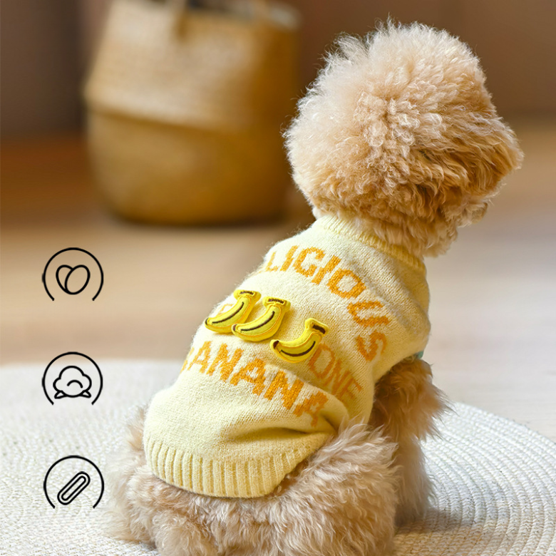 3D Banana Embroidery Knit Sweater | Small to Medium Dog Sweater