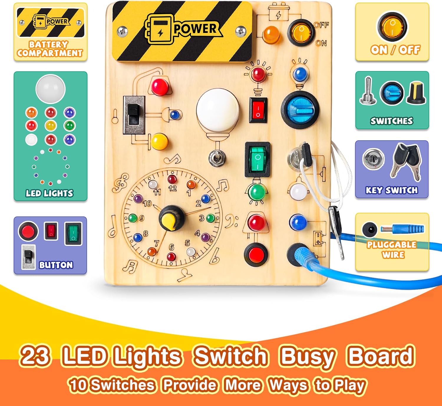 Montessori LED Busy Board | Wooden Sensory Switch Toy 💡