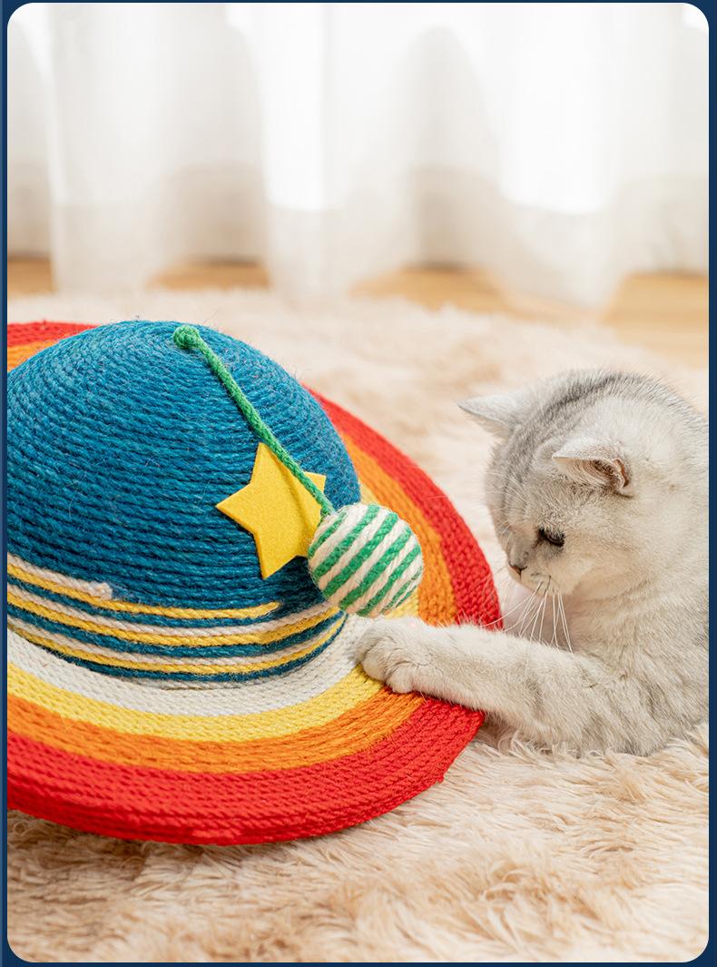 Planet Cat Scratcher - Natural Sisal Rope &middot; Play & Scratch in One &middot; Reinforced Ring| 13.8" Diameter with Hanging Ball