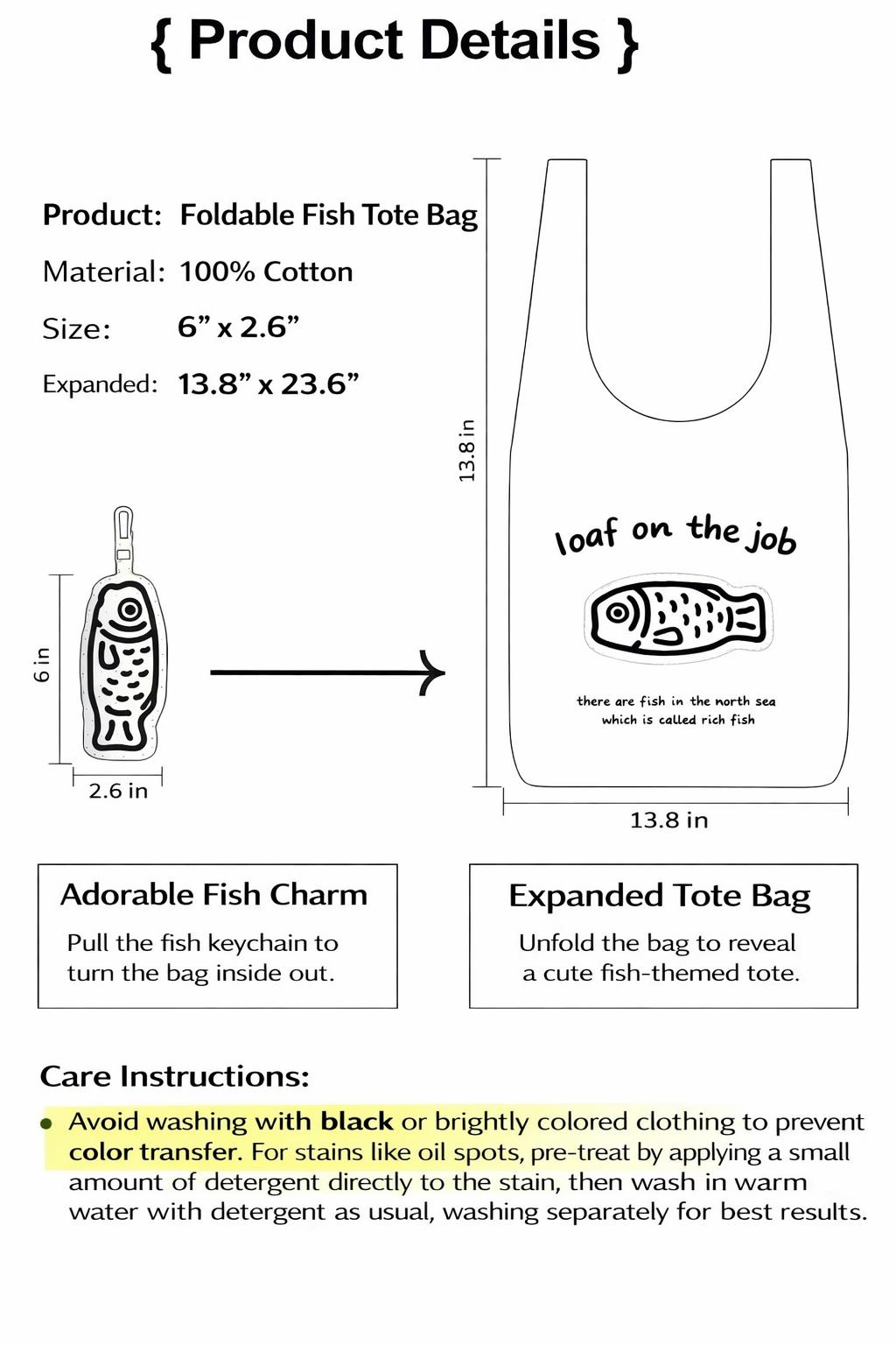 Pocket Fish Foldable Reusable Shopping Bag, Compact Pendant Tote, Lightweight Nylon Grocery Bag