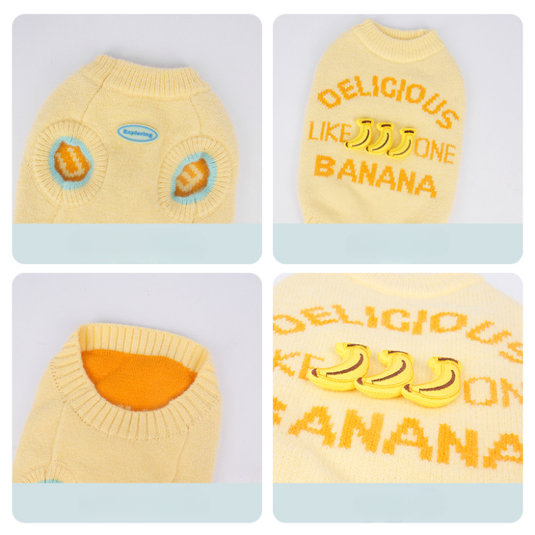 3D Banana Embroidery Knit Sweater | Small to Medium Dog Sweater