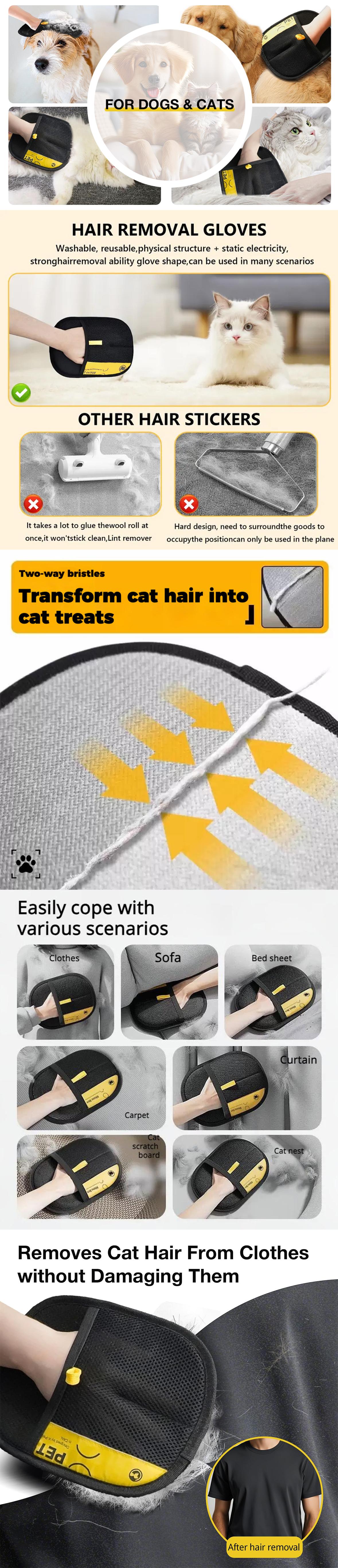 Pet Hair Remover Gloves-Electrostatic Two, Way!Brush, Reusable Cat & Dog Fur Cleaner, Sticky Hai!Removal for Sofas, Clothes, Bed Sheets &Curtains,One Glove, Every Mess Gone-The OnlyPet Hair Remover You'll Ever Need!