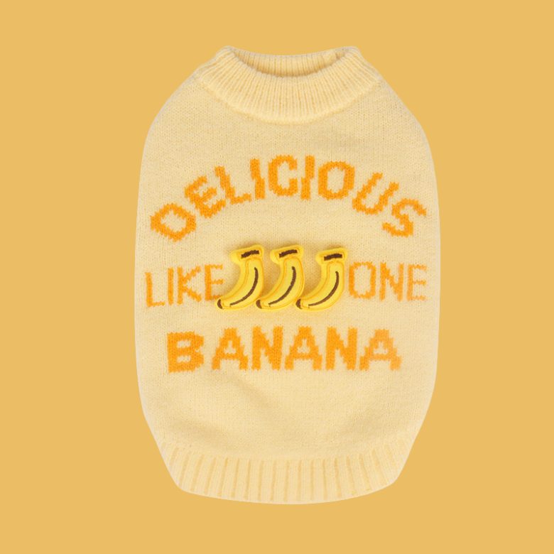 3D Banana Embroidery Knit Sweater | Small to Medium Dog Sweater